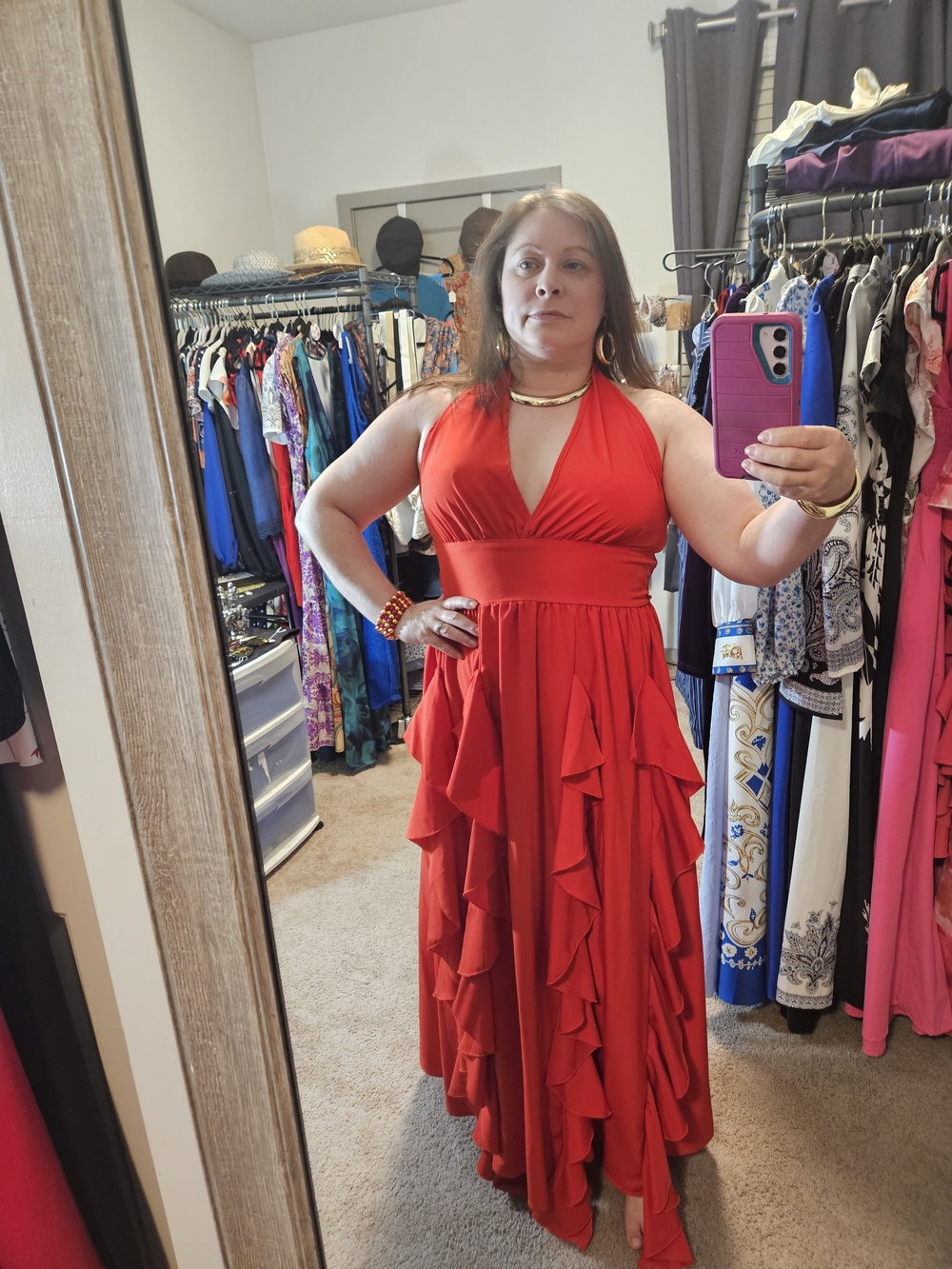 Red Halter Ruffle Maxi Dress - Elegant Women’s Evening Gown